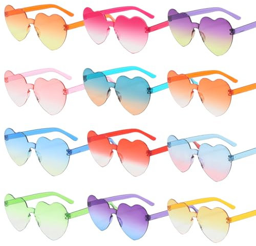 12 Stück Herz Sonnenbrille,Partybrillen Herz,Herzbrille,Sonnenbrille Herzform,Sonnenbrille Kinder Erwachsene für Party Zubehör,Foto Requisiten,Geburtstag,Fasching, Karneval
