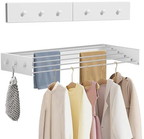 Step Up - Stendibiancheria da parete in acciaio inox, 80 cm, allungabile, pieghevole, con 6 ganci, portata 50 kg, per interni o esterni, balcone, terrazza (80 cm)