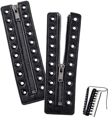 PH PandaHall Leather Lace-in Boot Zipper Inserts, 6.9 x 2 Inch 10 Metal Eyelets Zipper Boot Laces Black No Tie Shoe Laces for Adults Men Women Tieless Shoe Sneakers Laces Repair DIY