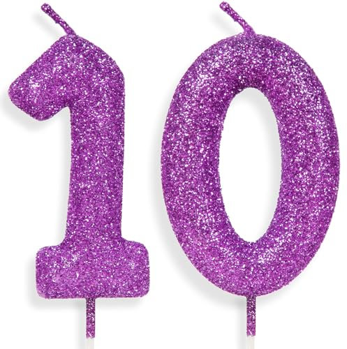 Zolunu lila rosa Geburtstag Kerze Nummer 10, Glitter Geburtstag Kerze Kuchen Toppers für Mädchen Frauen lila rosa Themed Party Dekorationen liefert Geburtstagsgeschenke