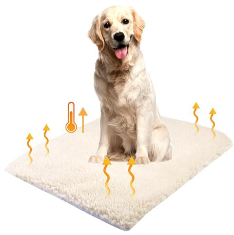 SIMPLY 4 PETS Self Heating Pet Pad - Super Soft Self Warming Heated Bed for Pets - Non-Slip Heated Cat Bed with Faux Fur Cover - Machine Washable, Thermal Pet Mat (90 x 64 CM)