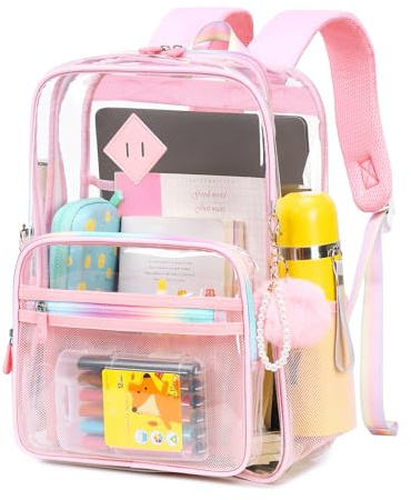 MUSEVOS Sac à dos transparent robuste pour école avec bretelles larges transparentes