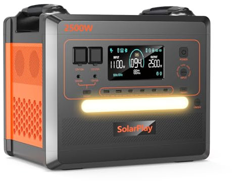 SOLARPLAY Estacion de Energia Portatil 2500W, 2300Wh Generador Solar con Batería LiFePO4, Salida 12 Puertos, Power Station Portable para Camping, Autocaravana Emergencia (Q2402M)