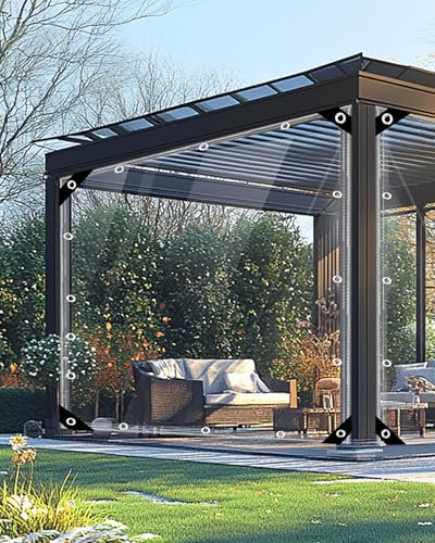 Ezcasch Lona transparente con ojales, 2 x 3 m, impermeable, 420 g/m², transparente, protección contra el viento, terraza para exteriores