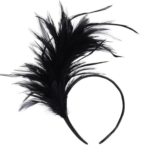 Haarreif Karneval Kopfschmuck Karneval Haarreifen Damen Karneval Feder Haarschmuck 1920s Stirnband Feder Stirnband 20er Stil Haarband Retro Haarband Haarreif Fascinator (Schwarz, Einheitsgröße)