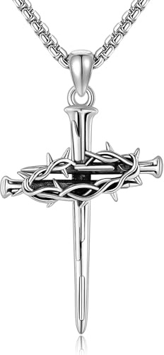 VENACOLY Kreuz Nagel Kette 925 Sterling Silber Cross Nail Anhänger Halskette Kruzifix Schmuck für Damen