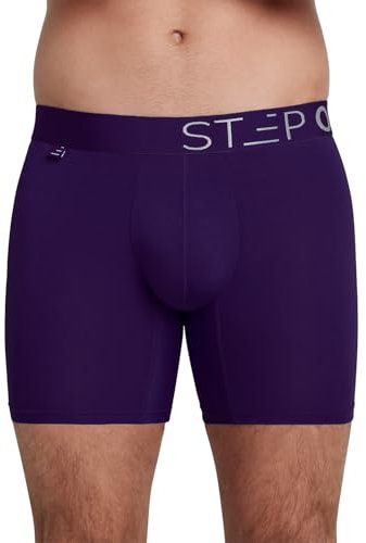 STEP ONE Mens Boxers Shorts, 1 Pair, Anti Chafing Underwear for Men, Moisture-Wicking Boxer Shorts with 3D Pouch. Fabric Made from Organic Bamboo Purple Medium