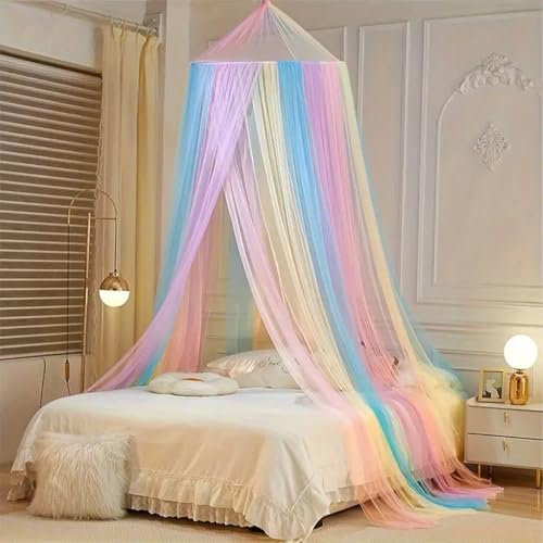 Moustiquaire pour lit princesse arc-en-ciel - Moustiquaire de lit - Moustiquaire dôme - Mailles fines - Pour lit double, lit simple, voyage, maison