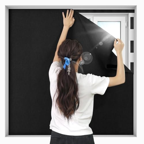 BKSAI Store Occultant Fenêtre sans Perçage 100X150CM Rideau Occultant Tissu Isolation pour Fenêtre de Toit, Protection Solaire Film Occultants Fenetres Portable pour Bébé Chambre