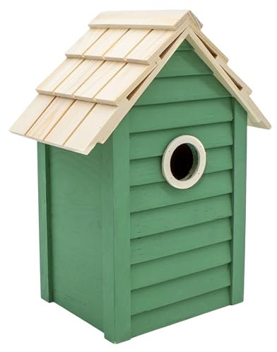 Holz Vogelhäuschen grün zum Hinstellen - 25 x 18 cm - Vogel Nistkasten für kleine Singvögel - Garten Deko Vogelhaus Vogelvilla Gartenvogel Nisthilfe Brutkasten Nistplatz