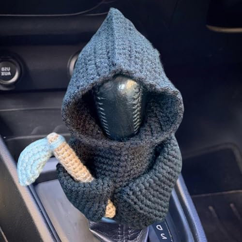 Häkeln Sensenmann Schaltknauf Hoodie, Stricken Sensenmann Schaltknauf Abdeckung, Coole Schalthebel Hoodie Lustige Auto Zubehör Deko