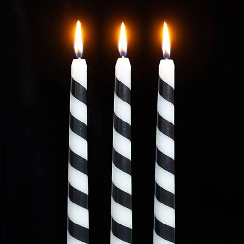 Set of 3 Black Candy Cane Taper Candles