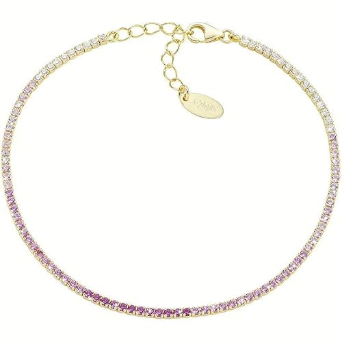 Amen Bracciale Unisex Collezione Tennis Mania. Gioiello Realizzato in Argento 925 di Colore Oro e zirconi Multicolor Fucsia e Bianchi. Lunghezza: 17 + 3 cm. La referenza è BT1DEGFU17