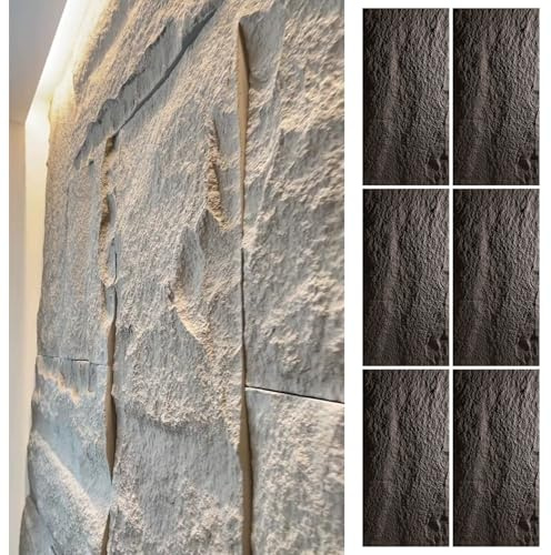 Wall Cladding 3D Wall Panels Outdoor Indoor, Modern Faux Stone PU Wall Paneling, Artificial Stone Panel for Wall, Interior Exterior Accent Wall Covering(Gray 1,6pcs)