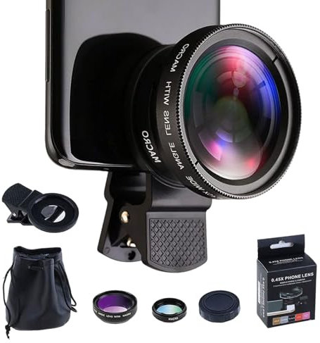 2-in-1 Handy Kamera Objektiv, 15X Makroobjektiv und 0.45X Weitwinkelobjektiv Linse, Universal Handy Objektiv Set, Clip-on Kamera Adapter für die meisten Smartphones