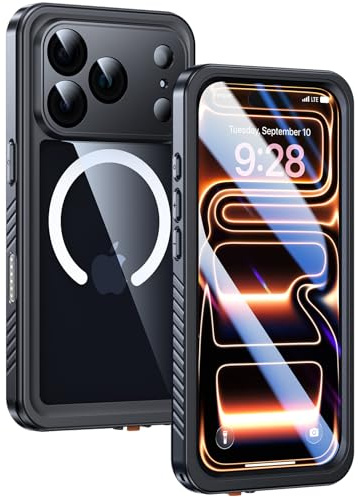 Lanhiem für iPhone 17 Pro Max Hülle IP68 Wasserdicht Magnet Stoßfest | Handyhülle iPhone 17 Pro Max, Kompatibel mit Magsafe, 360 Grad Outdoor Panzerhülle, mit Displayschutz, Schwarz