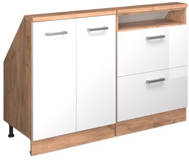 Vicco Küchenschrank für Dachschrägen R-Line, Weiß Hochglanz/Goldkraft Eiche, 120 cm 2er Set