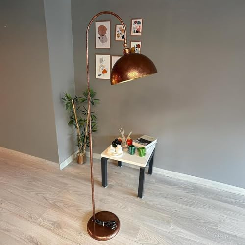 bamyum Gorkiede Metall, Moderne, Stehlampe Wohnzimmer, Schlafzimmer, Kinderzimmer mit E27 Fassung, 30 cm Breit, verstellbarer Lampenschirm, Stehleuchte mit Dimmer, Kupferfarbe