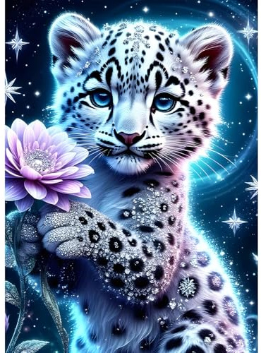 XWDYBDP DIY Diamond Painting Fantasy Leopard Cub, 5D Luxury Diamond Painting for Adults Beginners Snow Leopard Diamond Embroidery DIY Full Drill Dreamland Diamonds Art Home Wall Decoration 30x40 cm