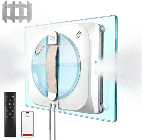 Robot Window Cleaner with Automatic Spray System, 8000Pa Suction Window Cleaning Robot with App and Remote Control, 4 Smart Modes, 150 ml Tank for Glass Doors and Smooth Surfaces