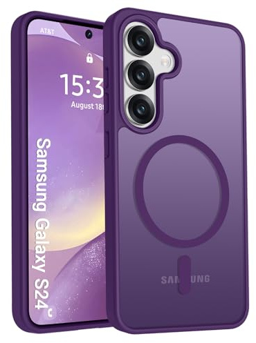 PuyaTeya für Samsung S24 Hülle, mit Magnetisch, Dunkel Lila | Militärschutz Transluzent matt stoßfest Anti-Kratzen/Anti-Fingerprint/Anti-Glatte Handyhülle