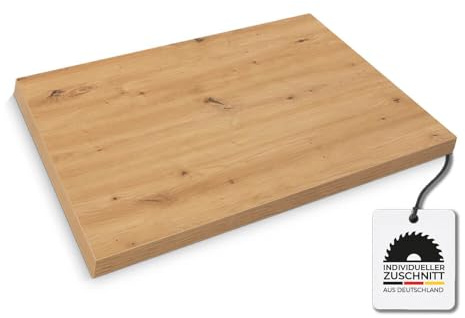 Hausfux Tischplatte nach Maß - 3,8 cm Starke Spanplatte, melaminbeschichtet, mit ABS-Kante - individueller Zuschnitt - Made in Germany (Artisan Eiche, 90 x 50 cm)