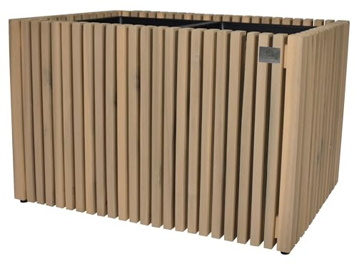 lamorenda Pflanzgefäß Pflanzkübel Blumenkübel Holz Akazie inkl. Kunststoffeinsatz 66 x 36,5 x 40 cm Weiß gekalkt