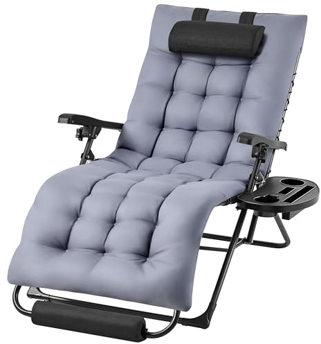 Abician Bain de Soleil Chaise Longue de Jardin avec Coussin, Fauteuil de Jardin Chaise Longue Pliable & Inclinable, avec Porte-Boisson Repose Pieds Appuie-tête Amovible, capacité 200kg aux intempéries