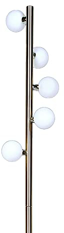 Dapo Halogen-Stehl-Kugel-Leuchte-Lampe Sondra mit weissen Opal Glas Kugeln, H:130 cm, inkl. 5X G4 à10 W Wohn-ESS-Arbeits-Zimmer-Leuchte-Lampe