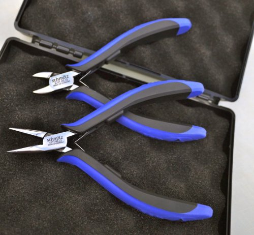 ESD Zangenset - schmitz 8482HS22-2 Zangen in einem Koffer - ESD/EGB Sicher - Dissipative Ableitend - Durchgestecktes Zangengelenk für den Profi - Made in Germany - Solingen