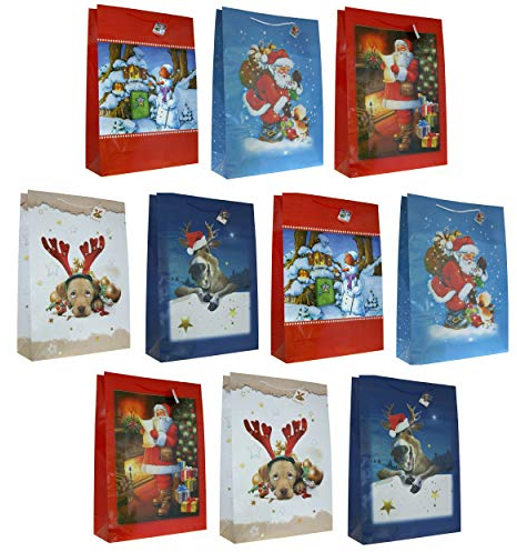 10 Geschenktüten Weihnachten XXL 71 x 50,5 x 18 cm RIESEN Geschenktaschen Weihnachtstüten 22-8621