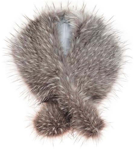 Futrzane Classic Stola - Lange Fellstola Damen - Fake Fur Pelzkragen Fell Schal (Asche Classic)