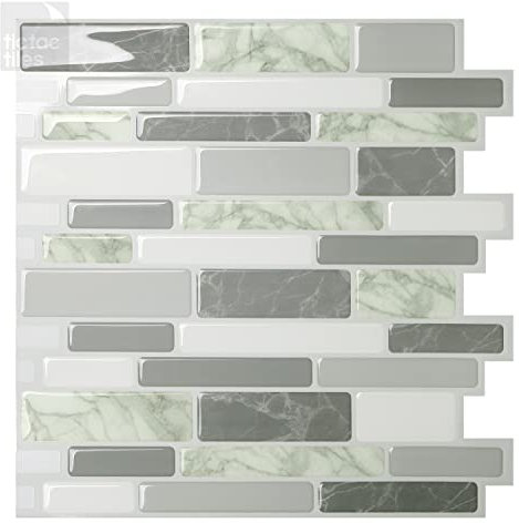 Tic Tac Tiles 25cm x 25cm, 10-Sheets Peel and Stick Self Adhesive 3D Tile Wall Sticker for Kitchen Backsplash and Bathroom in Grey Green Polito