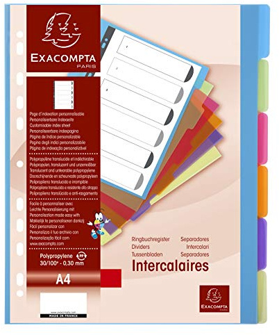 Exacompta - Ref 3606E - Chromaline Collection - PP Dividers - Suitable for A4 Documents, 0.3mm Translucent Polypropylene, 6 Tabbed Sections - Multicoloured