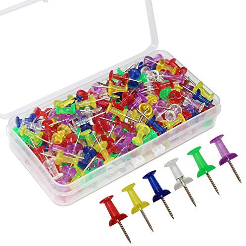 OKVGO 150 Pieces Push Pins with Plastic Heads and Steel Points Thumb Tacks for Map Cork Notice Board Transparent Multicoloured