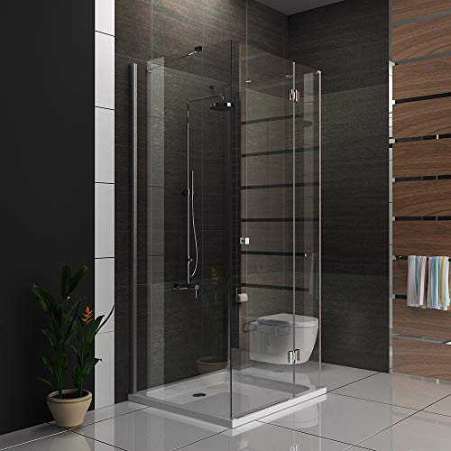 Alpenberger Duschkabine U Form | Duschkabine 3 Seitig Duschabtrennung mit Antikalk | Komplettdusche aus ESG Sicherheitsglas | Glasdusche mit Pendeltür (90 x 100 x 90 cm)