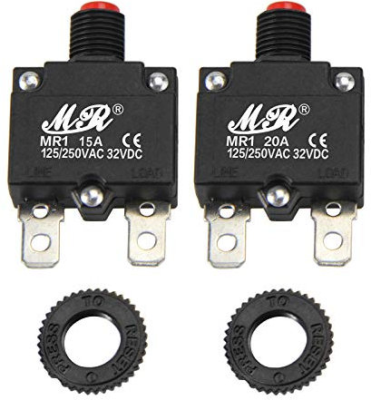 RKURCK Lot de 2 disjoncteurs thermiques 15 A 125/250 V AC 32 V DC Bouton poussoir Réinitialisation manuelle Protection contre les surcharges Interrupteur 15 A