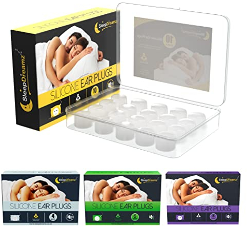 Tappi per le orecchie premium per dormire (10 paia, bianchi) - Tappi per le orecchie in morbido silicone con cancellazione del rumore per un sonno tranquillo e ininterrotto di SleepDreamz