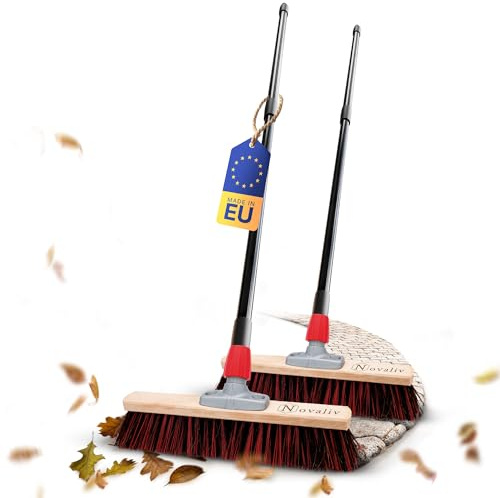 Novaliv 2X Strassenbesen mit Stiel 40 cm I Teleskopstiel ausziehbar I Arenga-Elaston schwarz-rot I Industriebesen Kehrbesen Gartenbesen Werkstattbesen Außenbesen