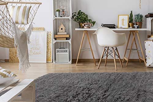 rugsx FLOKATI Wollteppich aus Griechenland - weicher Hochflor Teppich für Wohnzimmer, Schlafzimmer und Kinderzimmer, auch als Decke oder Pled, grau 130x150 cm