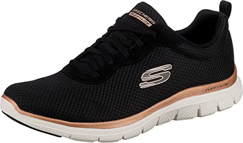 Skechers Damen Flex Appeal 4.0 Brilliant View Sneaker, Black Mesh Rose Gold Trim, 35.5 EU