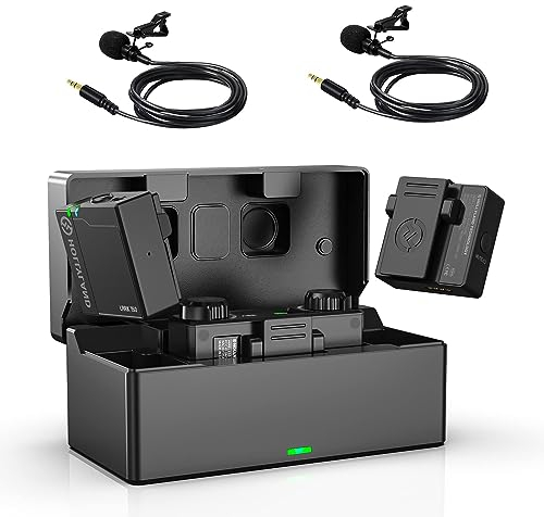 Hollyland Lark 150 2,4 GHz Sistema di microfoni lavalier wireless con 2 trasmettitori, 1 ricevitore e 2 microfoni a bavero, latenza 5 ms con portata stabile 100 m, compatibile con fotocamere DSLR