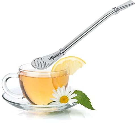 Stainless Steel Yerba Mate Bombilla Drinking Straw, Filtered Spoon Design, Silver