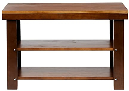 Amazon Basics Solid Entryway Shoe Storage Bench, Shoe Rack, 3 Levels, Hallway, Solid Pine Wood, Brown, 70 x 26 x 45 cm