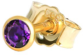 NKlaus Einzel Ohrstecker echt Amethyst Gelbgold 585 14 Karat Gold 3mm kleine Ohrring 7928