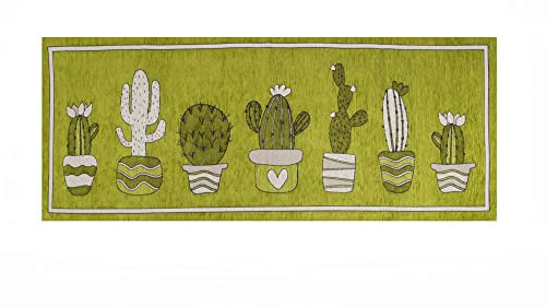 Tappeto cucina in ciniglia lavabile e antiscivolo mod. Cactus (verde, 57x140)