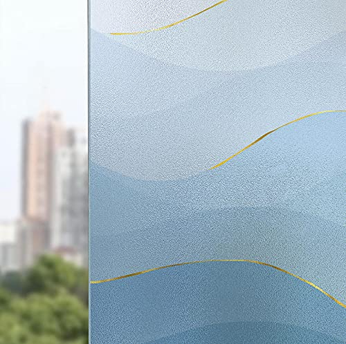 Chbrket Fensterfolie Milchglasfolie Für Fenster Klebefolie Bad Statisch Sichtschutzfolie Blickdicht Duschkabine Blaue Wellen 50X100CM