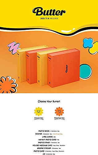 BTS – Butteralbum [Creme & Pfirsiche komplettes Set] + Fotobuch + Poster + Lyric-Karten + Sofortfotokarte + gefaltete Nachrichtenkarte + Grafikaufkleber + Fotokarte + Bonus (Bezug auf den
