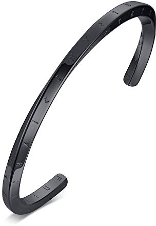 Vnox Viking Gioielli-Mobius Bracciale Rigido per Uomo Donna in Acciaio Inossidabile Rune vichinghe di Bracciale amuleto Nordico per Uomo,Regalo di Gioielli per Fan Vichinghi,Nero,Diametro 64mm