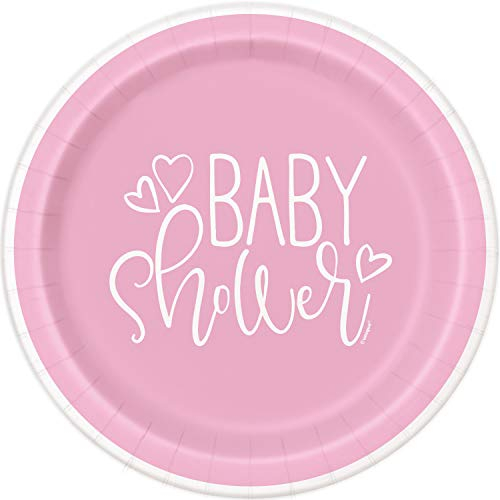 Unique Party- Assiettes en Carton Écologiques-23 cm-Baby Shower à thème Cœurs Roses-Paquet de 8, 73365EU, Multicolour